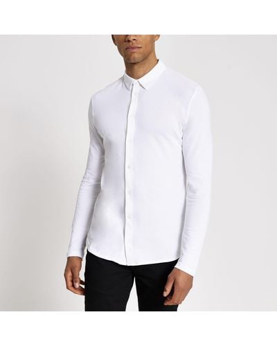 River Island White Muscle Fit Pique Shirt