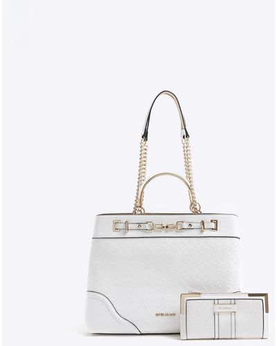 River Island White Woven Chain Tote Bag And Purse