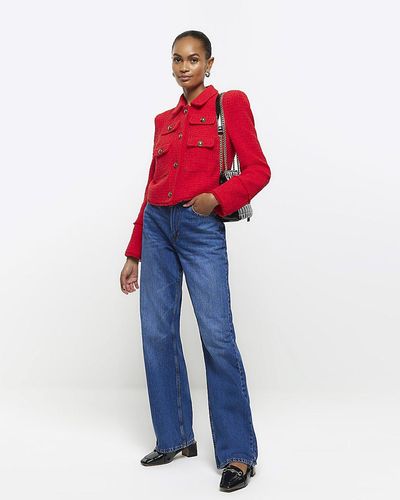 River Island Blue High Waisted Relaxed Straight Leg Jeans