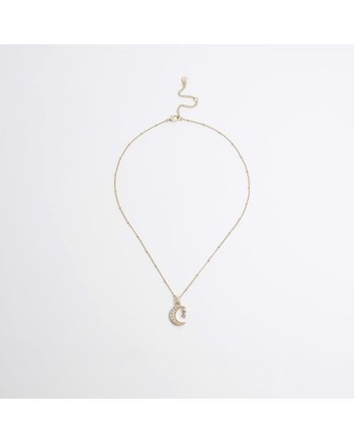 River Island Gold Moon Necklace - White