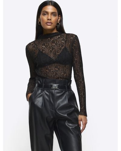 River Island Lace Long Sleeve Top - Black