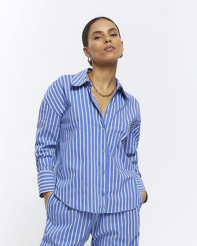 River Island Petite Blue Stripe Long Sleeve Shirt
