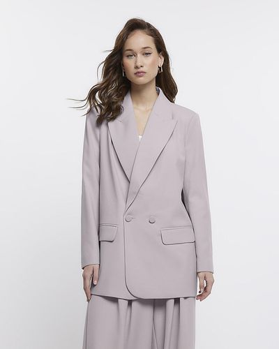 River Island Grey Double Breasted Relaxed Blazer - Purple