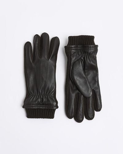 River Island Brown Leather Gloves - Black