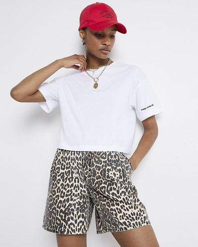 River Island White Embordered Cropped T-shirt