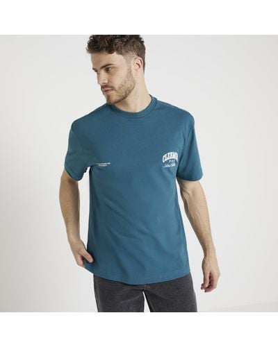 River Island Green Regular Fit Embossed Graphic T-shirt - Blue