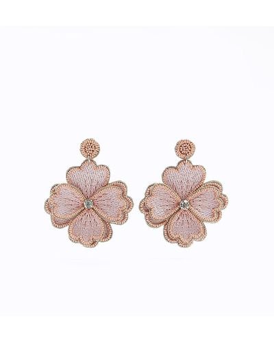River Island Pink Beaded Flower Drop Earrings