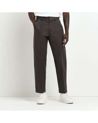 River Island Grey Tapered Fit Twill Pants