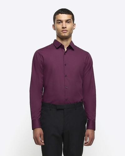 River Island Dark Purple Slim Fit Smart Shirt