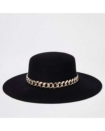 River Island Gold Chain Trim Fedora Hat - Black