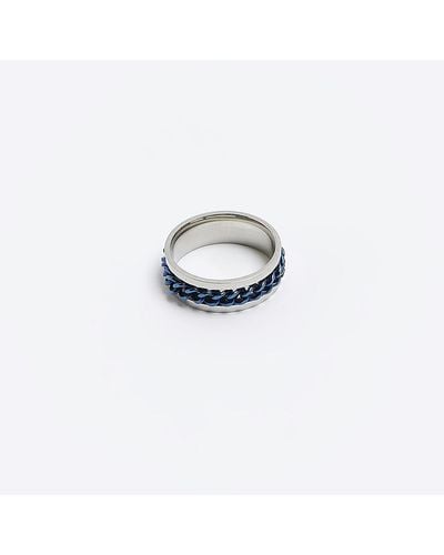 River Island Blue Stainless Steel Chain Ring - White