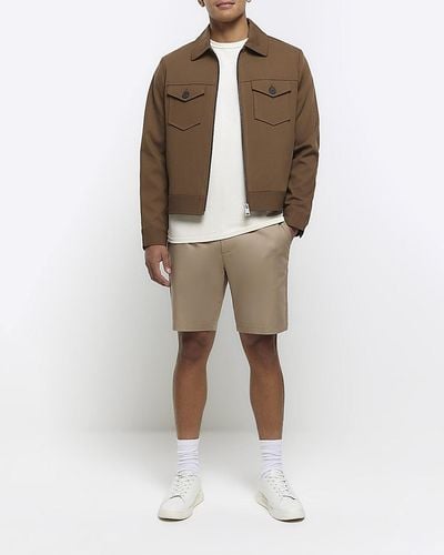 River Island Beige Slim Fit Chino Shorts - Natural