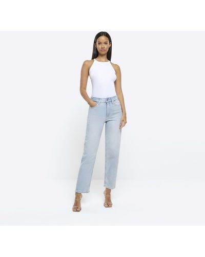 River Island Blue Mid Rise Straight Jeans