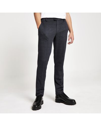 River Island Navy Check Skinny Fit Trousers - Blue
