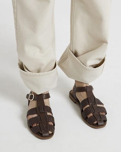 River Island Woven Gladiator Flat Sandals - Natural
