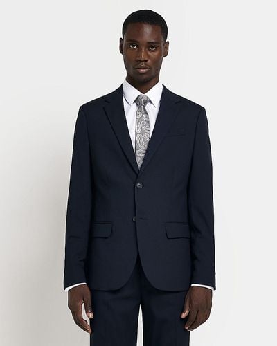 River Island Navy Slim Fit Suit Jacket - Blue