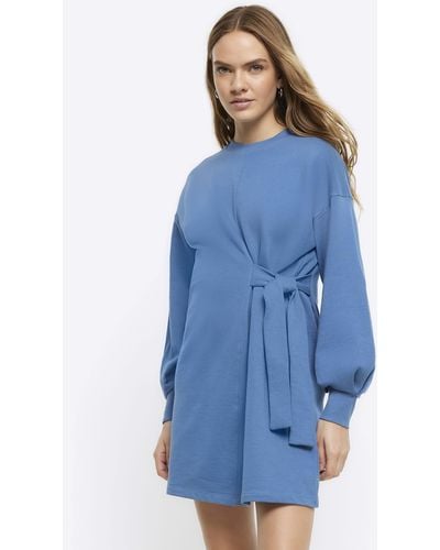 River Island Blue Tie Side Sweatshirt Mini Dress