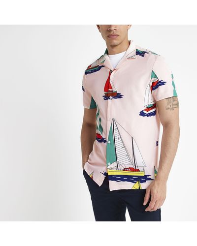 River Island Boat Print Short Sleeve Shirt - Pink