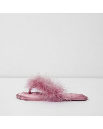 River Island Pink Feather Flip Flop Slippers