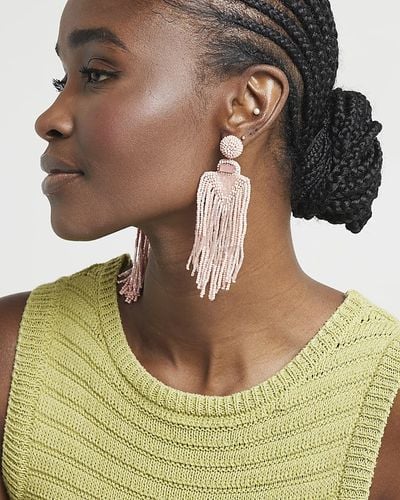River Island Pink Beaded Tassel Drop Earrings