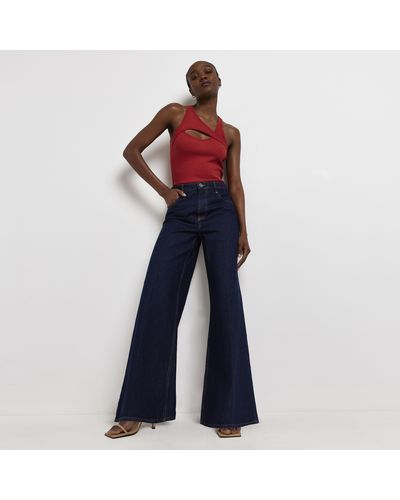 River Island Blue High Waisted Ultra Flared Jeans