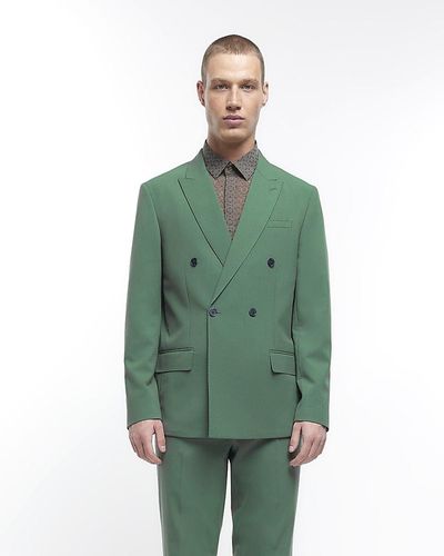 River Island Double Breasted Suit Jacket - Green