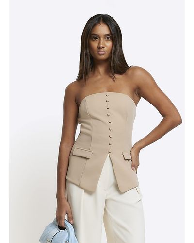 River Island Beige Buttoned Bandeau Top - Natural
