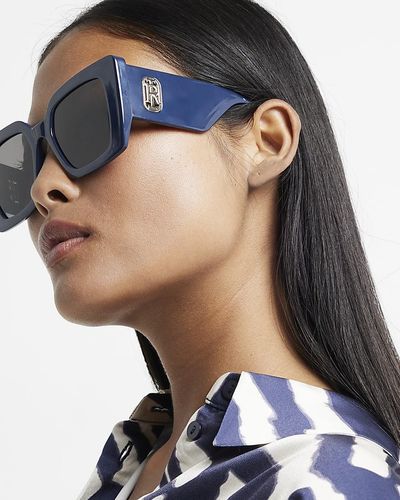 River Island Navy Ri Hardware Cat Eye Sunglasses - Blue