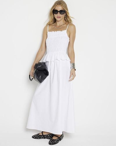 River Island Shirred Midi Dress - White