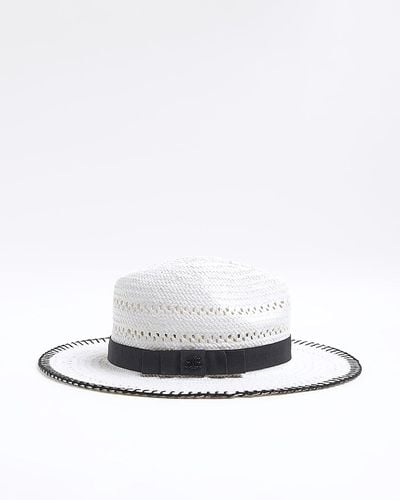 River Island Stitch Straw Fedora Hat - White