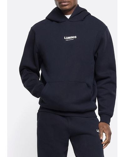 River Island Navy Regular Fit Graphic Tracksuit Hoodie - Blue