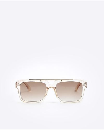 River Island Gold Brow Bar Square Sunglasses - White