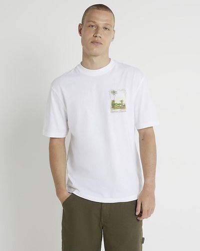 River Island White Regular Fit Palm Tree Graphic T-shirt