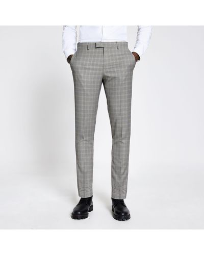 River Island Heritage Check Skinny Fit Suit Trousers - Brown