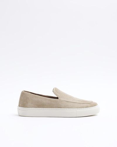 River Island Stone Suede Casual Loafers - White