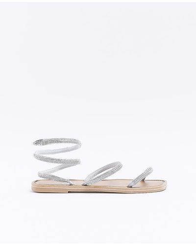 River Island Silver Embellished Sandals - White