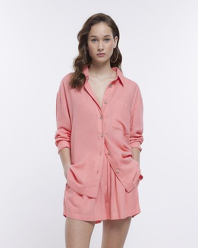 River Island Pink Oversized Shirt With Linen