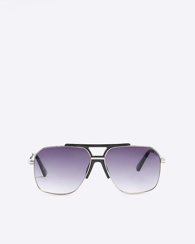 River Island Black Cut Out Aviator Sunglasses - Purple