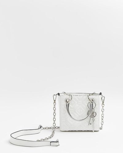 River Island White Patent Quilted Mini Tote Bag