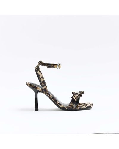 River Island Leopard Print Pearl Bow Heeled Sandals - White