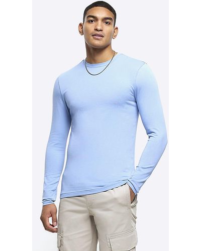 River Island Blue Muscle Fit Long Sleeve T-shirt