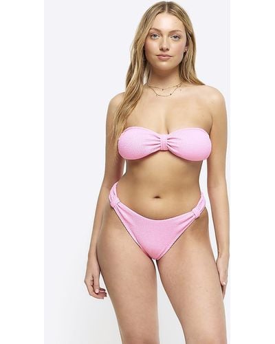 River Island Textured Knot Bikini Bottoms - Pink