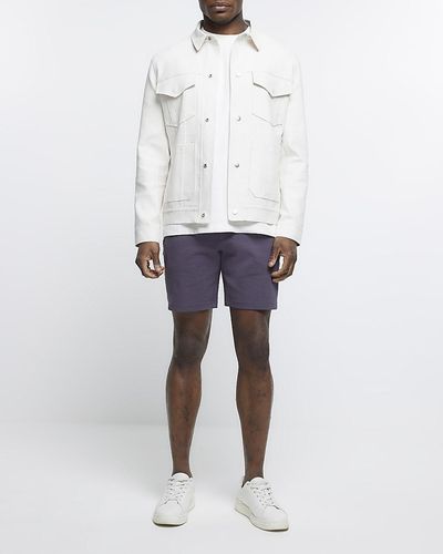 River Island Gray Slim Fit Shorts - White