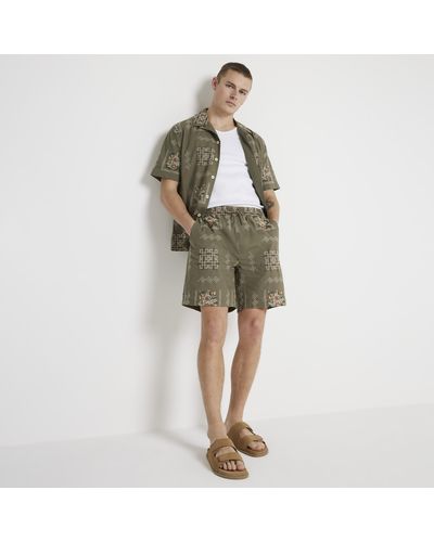 River Island Green Regular Fit Embroidered Shorts