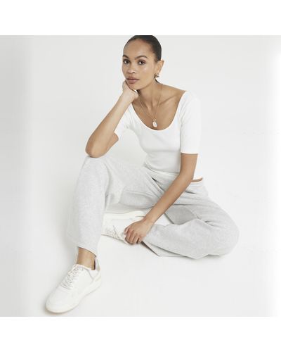 River Island White Ribbed Scoop Neck T-shirt