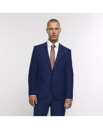River Island Slim Fit Single Breasted Suit Jacket - Blue