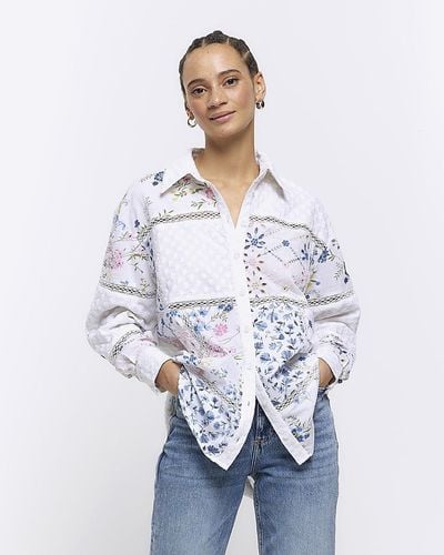 River Island Floral Patchwork Lace Shirt - White
