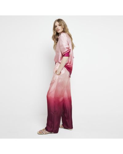 River Island Pink Satin Ombre Wide Leg Trousers - Red