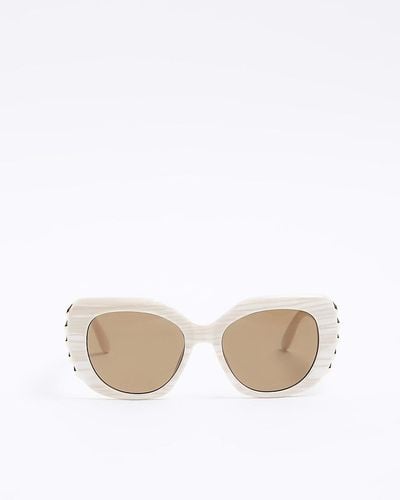River Island Cream Embellished Square Sunglasses - White