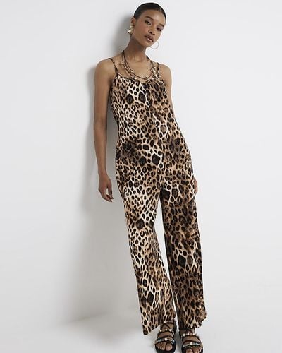 River Island Brown Leopard Print Sleeveless Jumpsuit - White